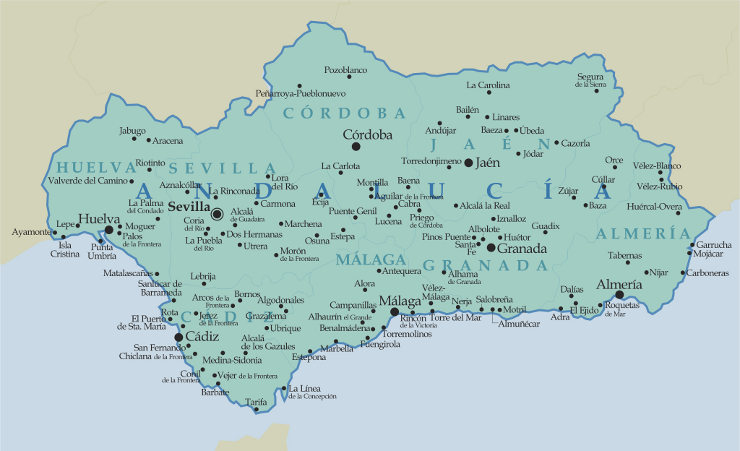 map of Andalucia showing the provinces