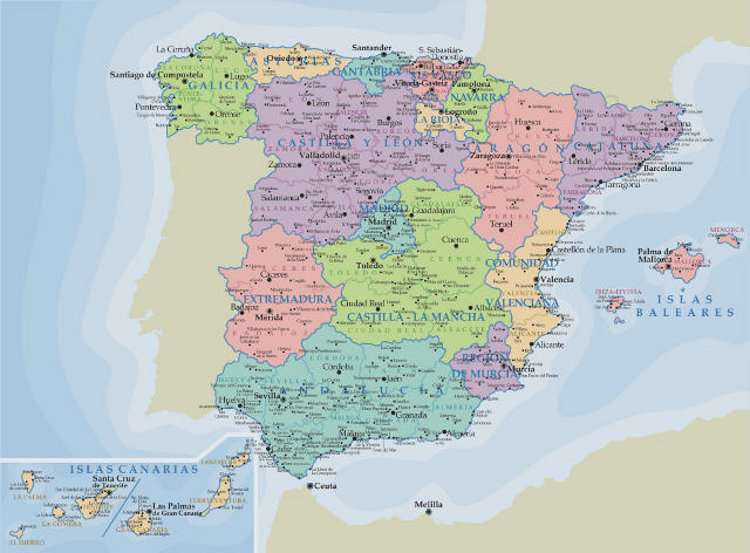 map of Spain showing the regions